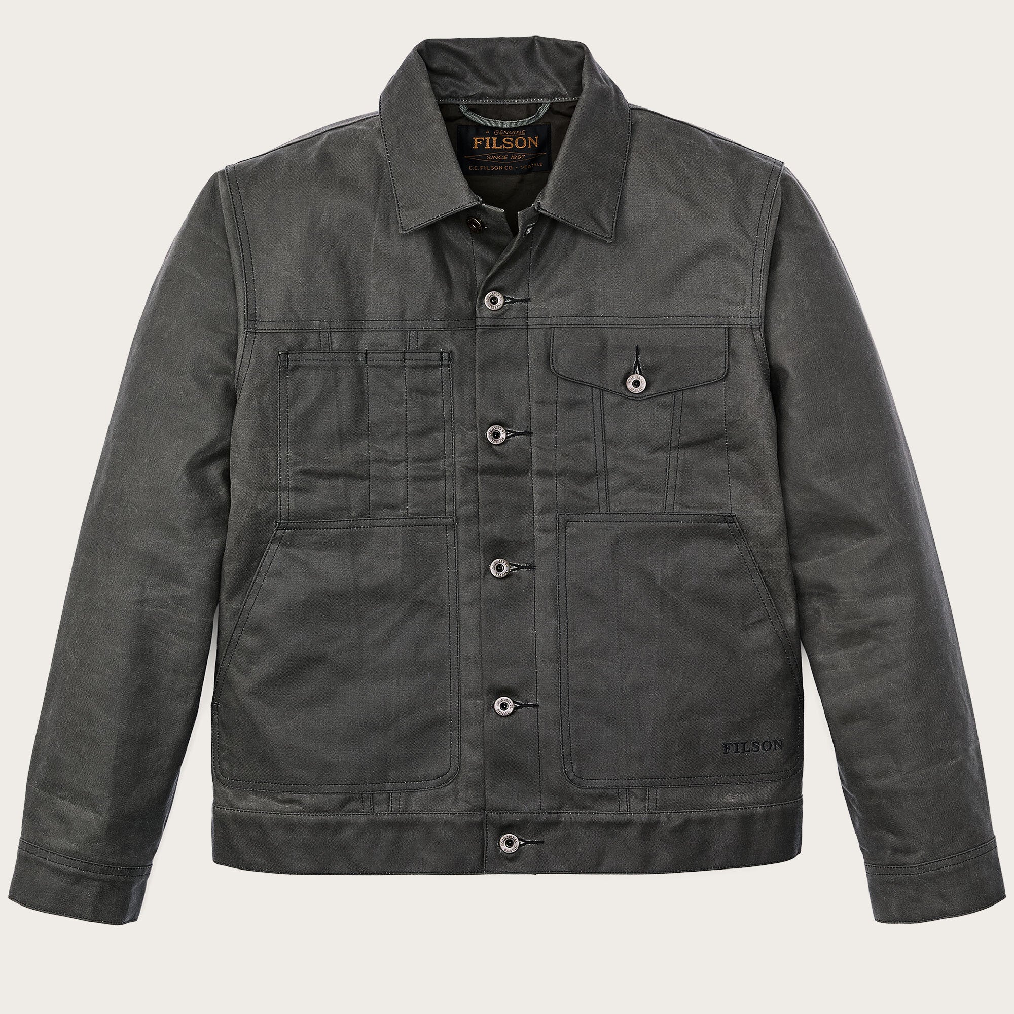 Tin cloth short lined cruiser jacket by Filson | Castor gray