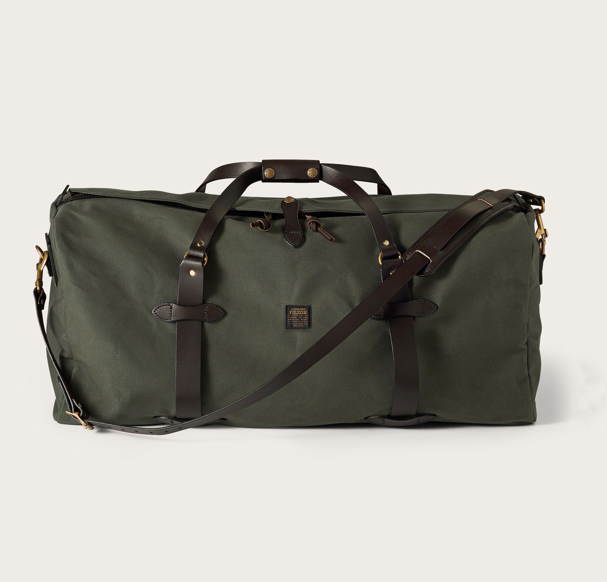 使用級✨FILSON RUGGED TWILL DUFFLE BAGタン　レザー Large rugged twill duffle bag by Filson | Otter green (Green)