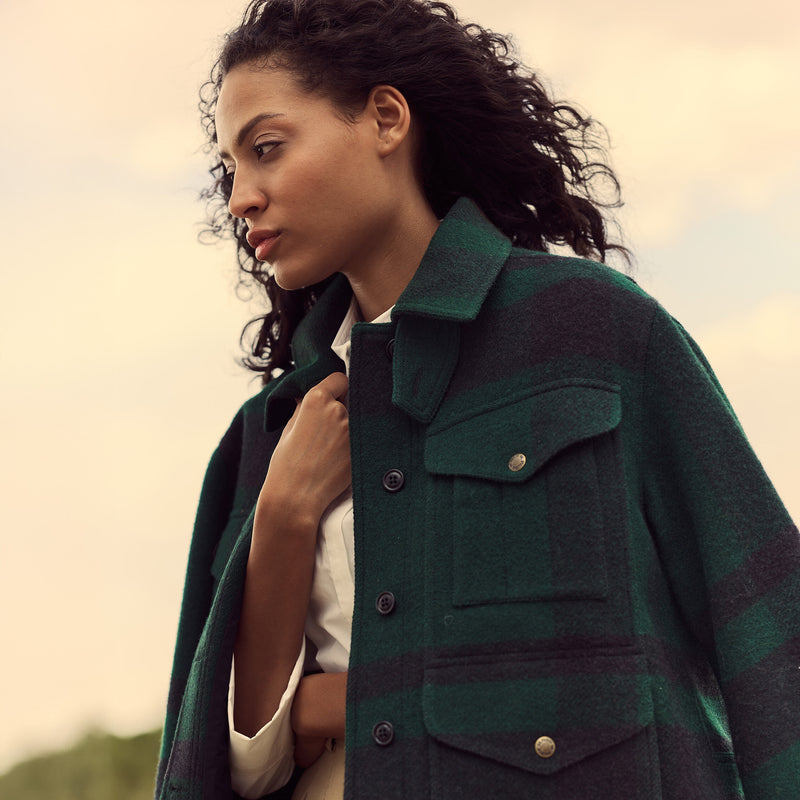 Women's wool long cruiser coat di Filson | Otter green b (Green)