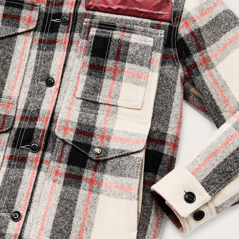 Women’s mackinaw wool shearling cruiser jacket by Filson | Cream / red / black (Multicolor)