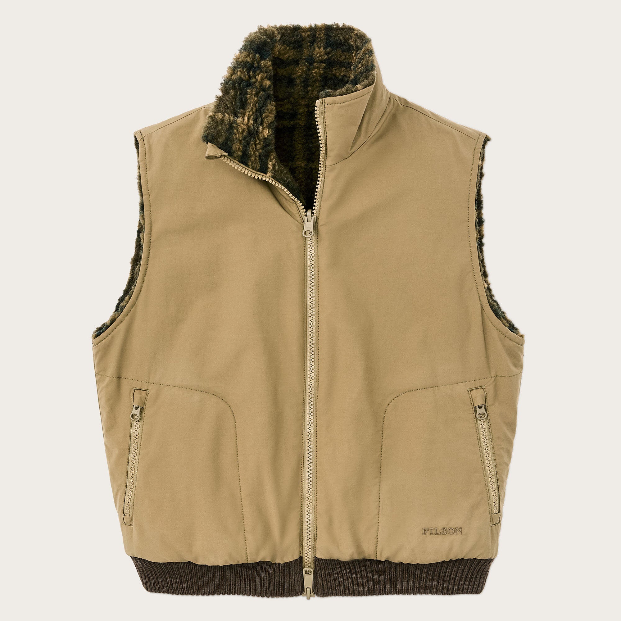 Women's reversible wooly fleece vest by Filson | Tan