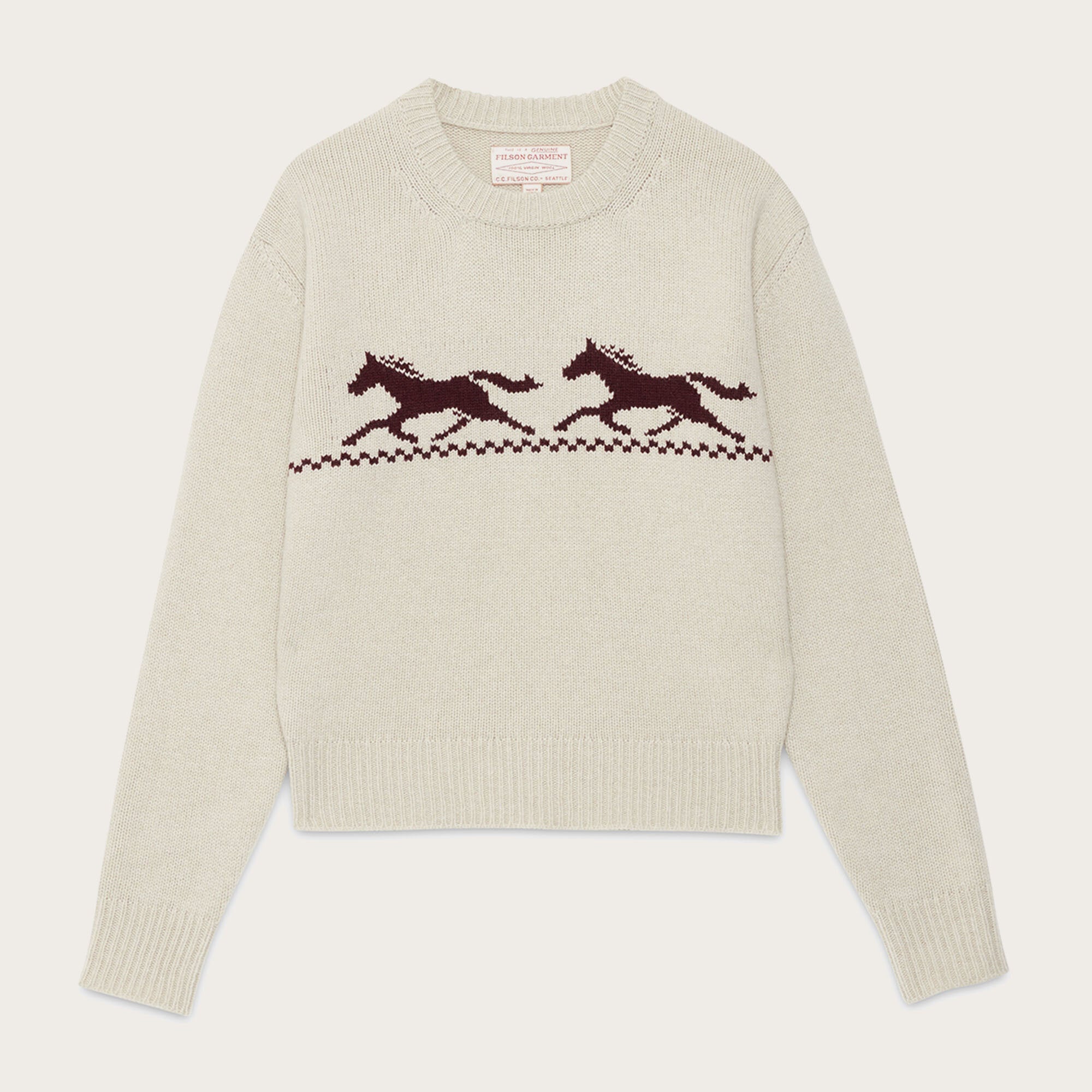 Women's wool crewneck sweater by Filson | Oyster/black