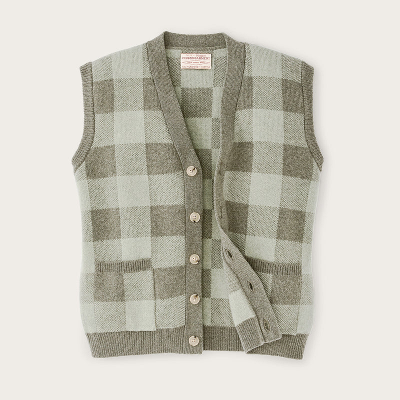 Women’s wool cardigan vest by Filson | Olive check (Green)