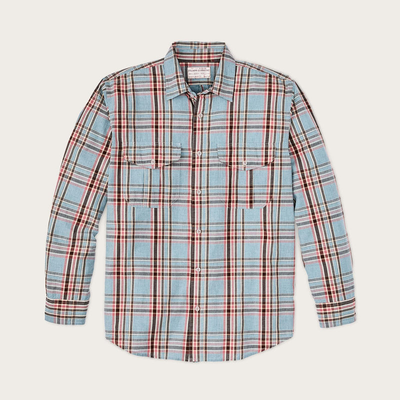 Filson's washed feather cloth shirt von Filson | Light blue / red / natural pla (Blue)