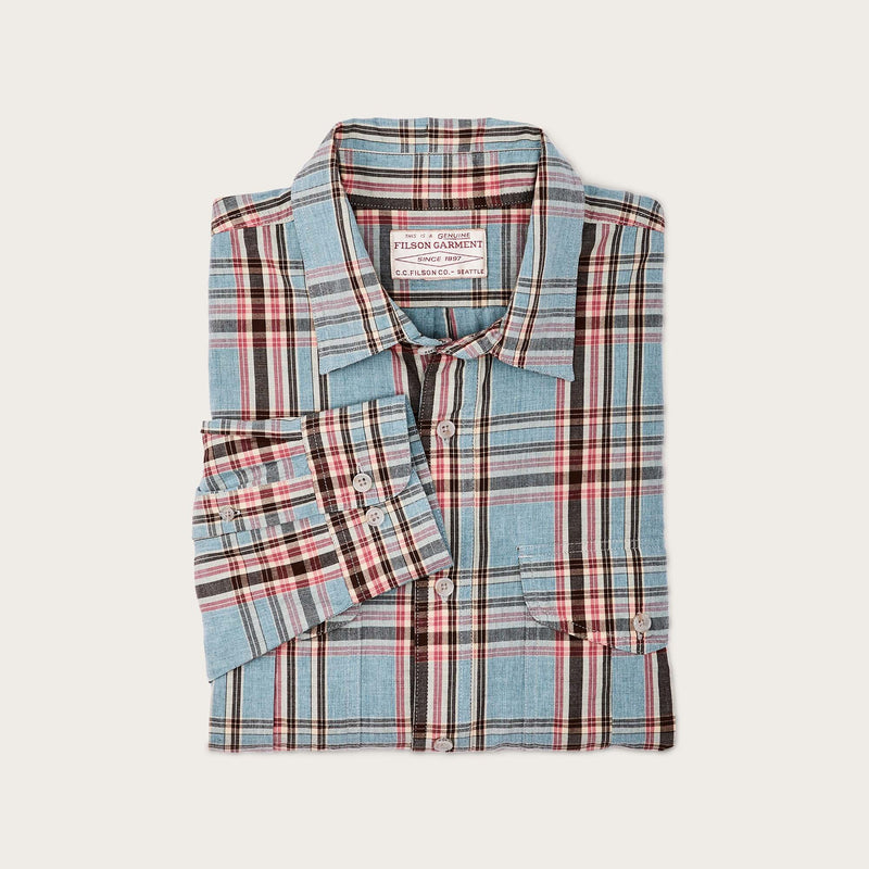 Filson's washed feather cloth shirt von Filson | Light blue / red / natural pla (Blue)