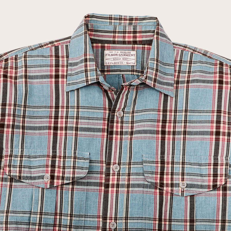 Filson's washed feather cloth shirt von Filson | Light blue / red / natural pla (Blue)