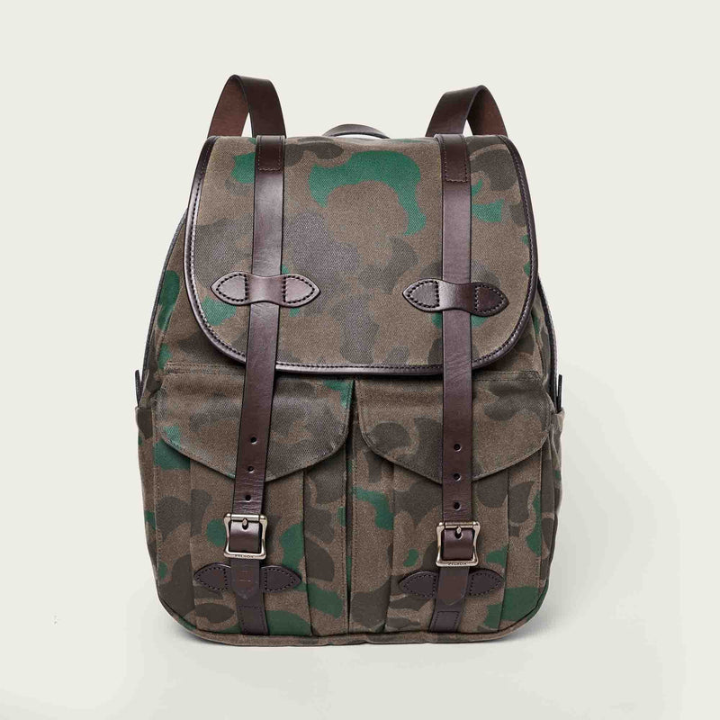 Large waxed rugged twill rucksack by Filson | Dark wax shrub camo (Gray)