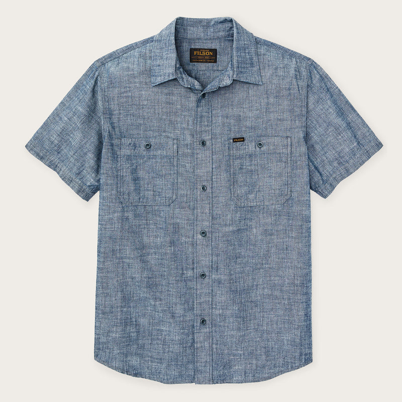 Short sleeve embroidered chambray shirt di Filson | Rinsed indigo chambray (Blue)