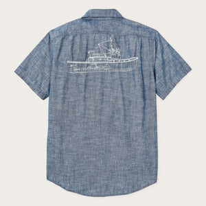 Short sleeve embroidered chambray shirt di Filson | Rinsed indigo chambray (Blue)