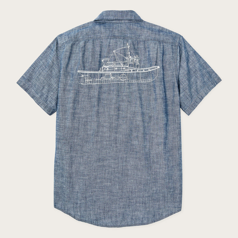 Short sleeve embroidered chambray shirt di Filson | Rinsed indigo chambray (Blue)
