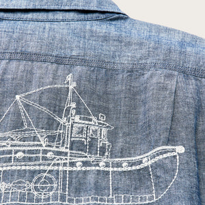 Short sleeve embroidered chambray shirt di Filson | Rinsed indigo chambray (Blue)