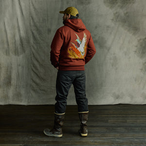 Prospector embroidered hoodie by Filson | Fired brick / ducks (Red)
