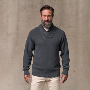 Vintage cotton shawl neck sweater par Filson | Charcoal (Gray)