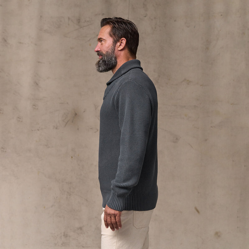Vintage cotton shawl neck sweater par Filson | Charcoal (Gray)