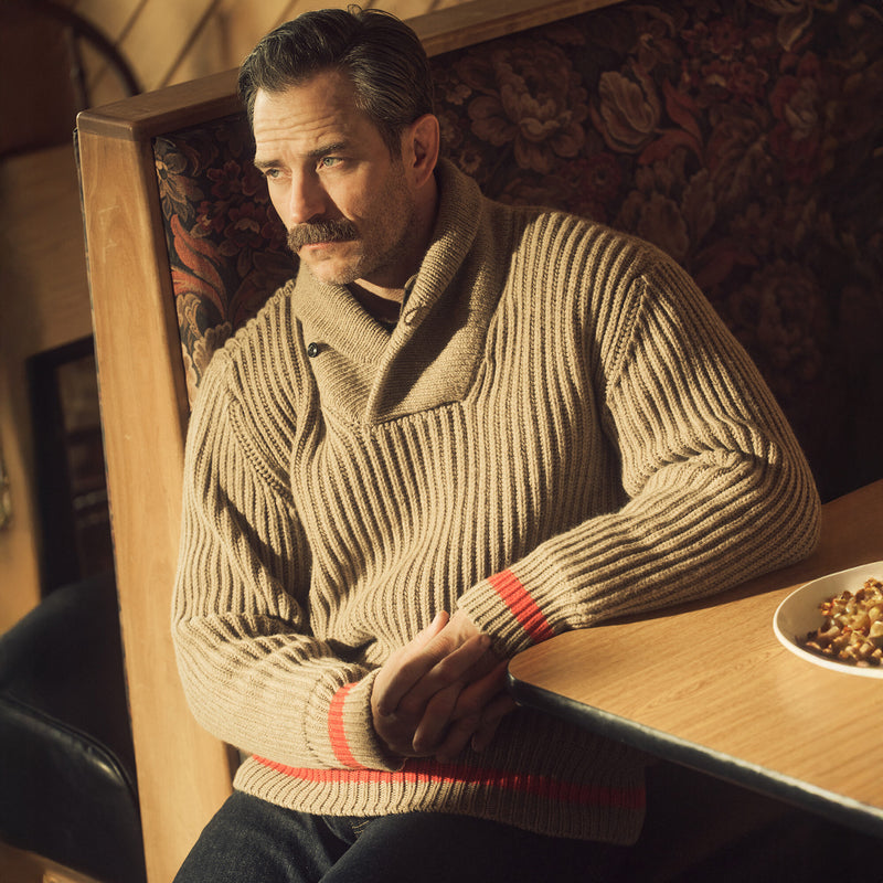 Bristol shawl neck sweater by Filson | Oatmeal heather / fl