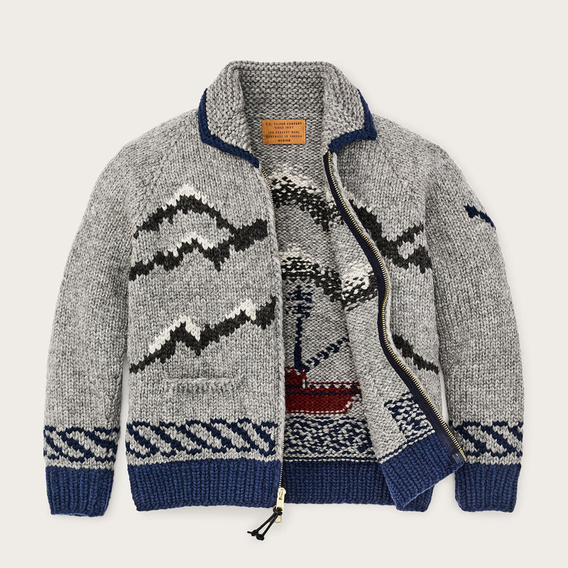 Handmade full-zip sweater di Filson | Heather gray / fishing boat (Gray)