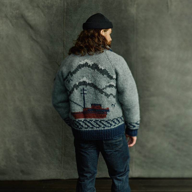 Handmade full-zip sweater di Filson | Heather gray / fishing boat (Gray)