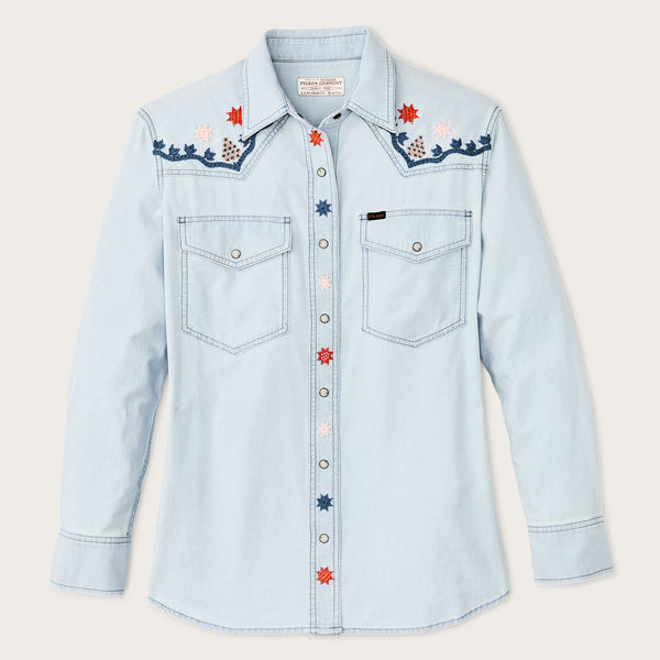 Tシャツ・カットソー FILSON W'S EMBROIDERED WESTERN SHIRT (FWCAM0004 UT28961297) Women's embroidered western shirt by Filson | Light indigo