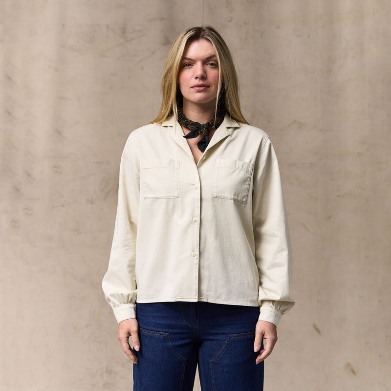 Women's long sleeve twill camp shirt par Filson | Cream (White)