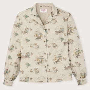 Women's long sleeve twill camp shirt von Filson | Desert green / print (Beige)