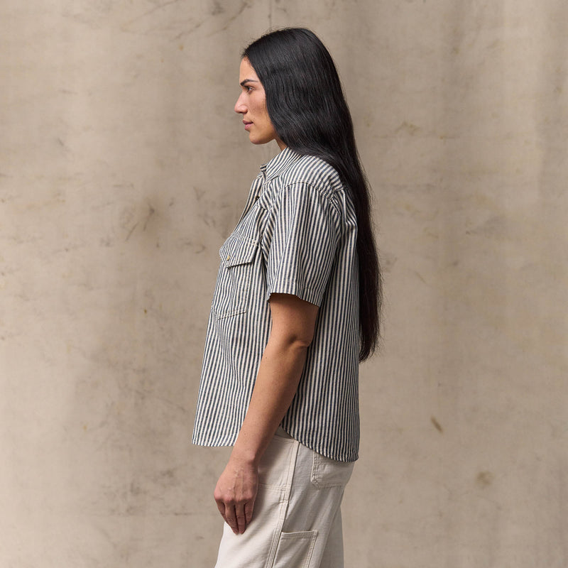 Women's short sleeve chambray western shirt von Filson | Indigo / natural (Gray)