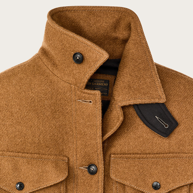 Women's wool long cruiser coat by Filson | Whiskey / black stri (Brown)