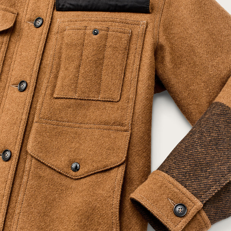 Women's wool long cruiser coat by Filson | Whiskey / black stri (Brown)