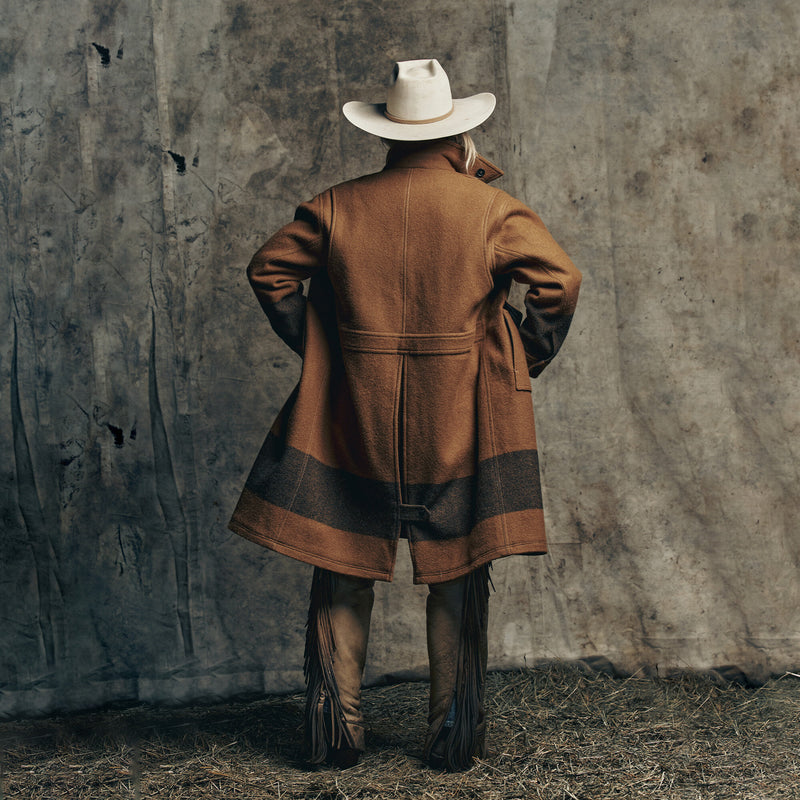 Women's wool long cruiser coat by Filson | Whiskey / black stri (Brown)