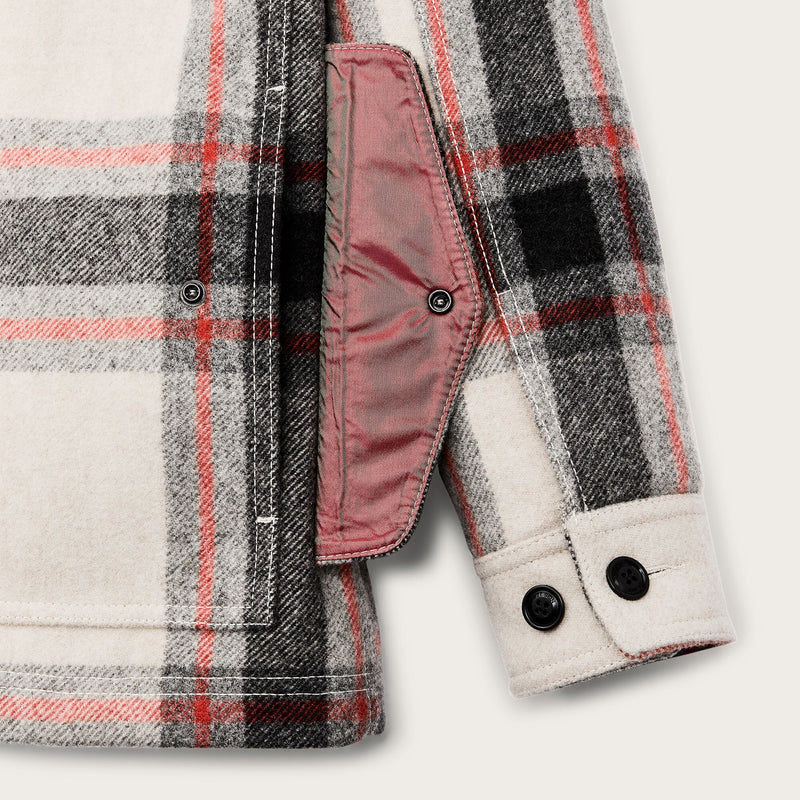 Women’s mackinaw wool shearling cruiser jacket by Filson | Cream / red / black (Multicolor)