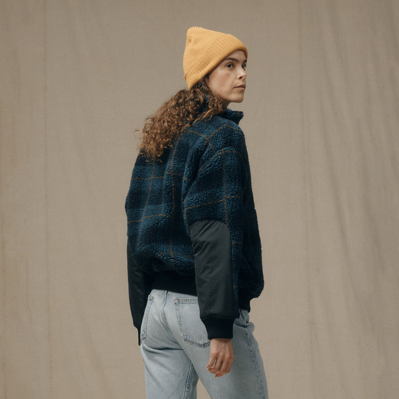 Women’s pile fleece popover by Filson | Blue / black plaid (Blue)