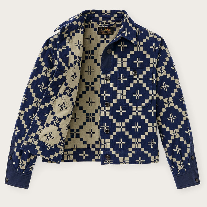Women's colchuck short jacket di Filson | Navy / sage jacquard (Blue)