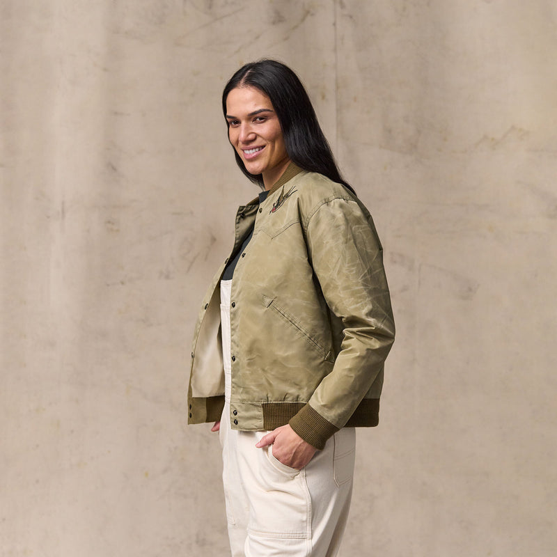 Women's western satin jacket by Filson | Silver sage (Beige)