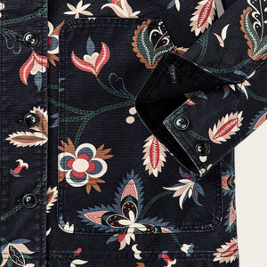 Women's canvas barn coat by Filson | India ink print (Blue)
