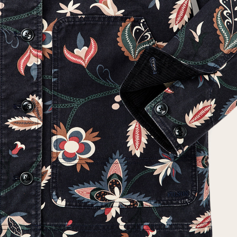 Women's canvas barn coat by Filson | India ink print (Blue)