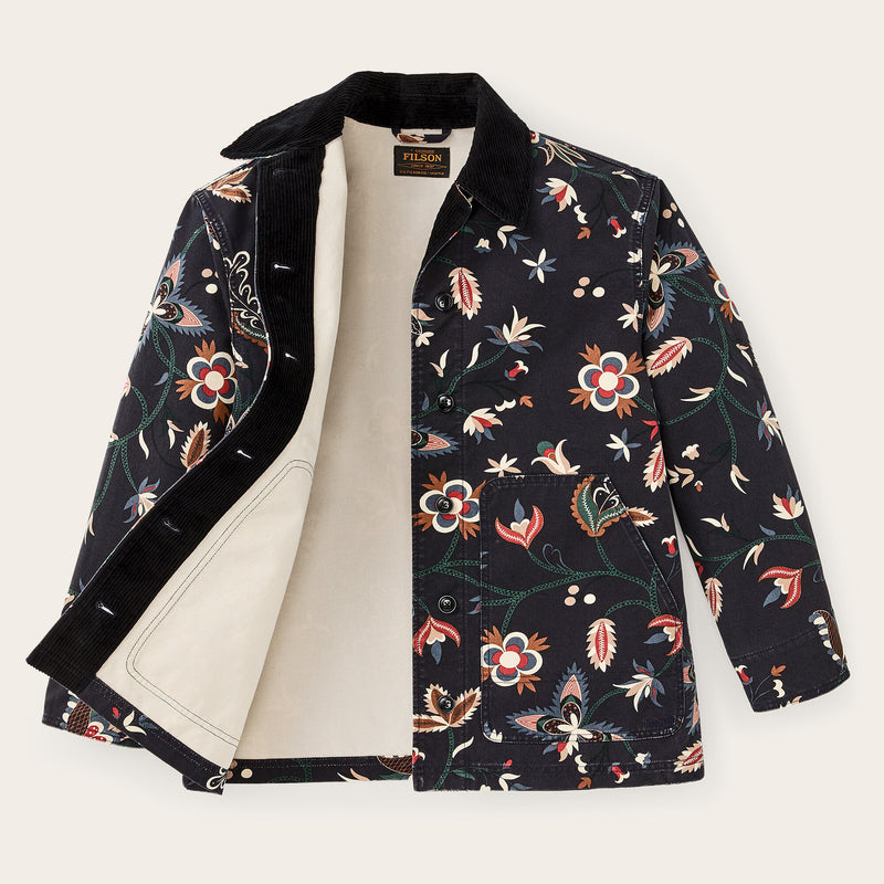 Women's canvas barn coat by Filson | India ink print (Blue)