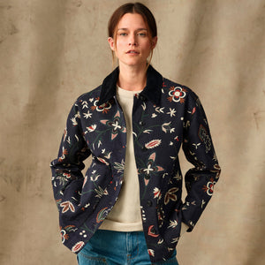 Women's canvas barn coat by Filson | India ink print (Blue)