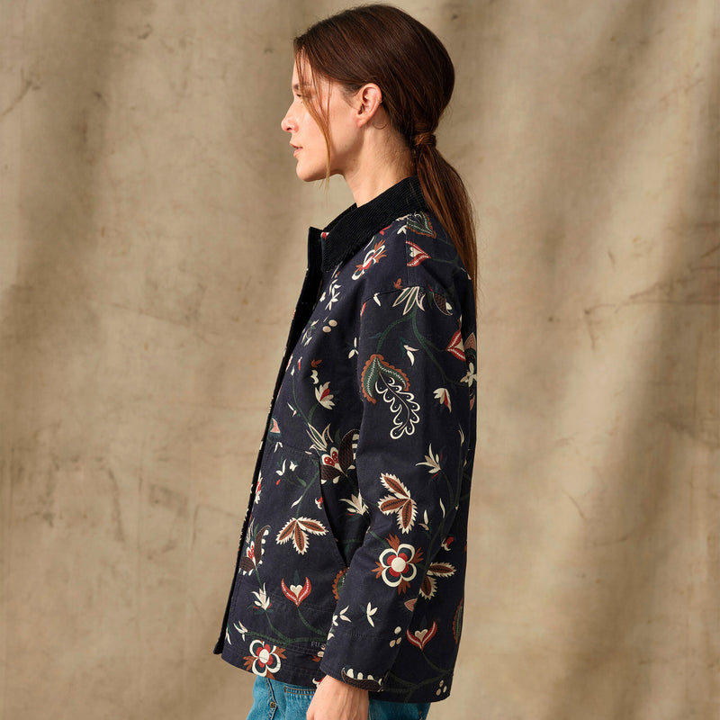Women's canvas barn coat by Filson | India ink print (Blue)
