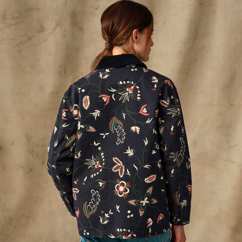 Women's canvas barn coat by Filson | India ink print (Blue)