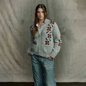 Women’s zippered wool sweater by Filson | Gray flower (Gray)