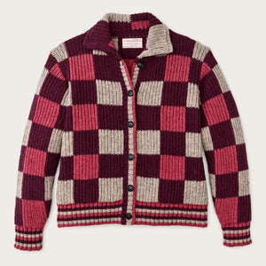 Cardigan femme en laine à carreaux par Filson | Burgundy / gray chec (Purple)