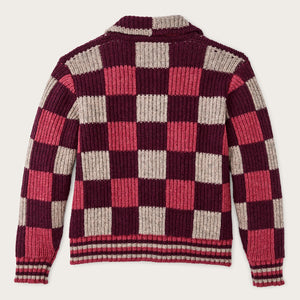 Cardigan femme en laine à carreaux par Filson | Burgundy / gray chec (Purple)