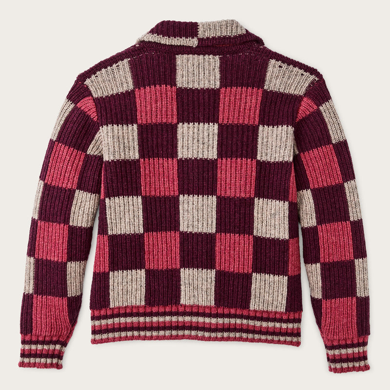 Cardigan femme en laine à carreaux par Filson | Burgundy / gray chec (Purple)