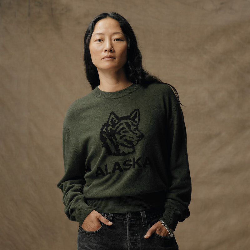 Women’s graphic wool sweater by Filson | Olive (Green)