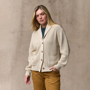 Women's cotton shawl neck cardigan by Filson | Natural (White)
