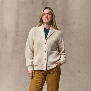 Women's cotton shawl neck cardigan by Filson | Natural (White)