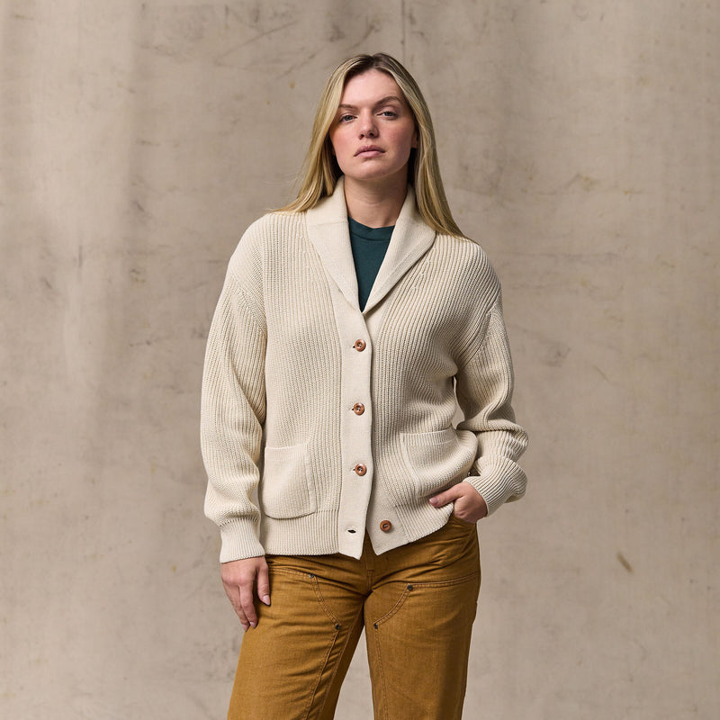 Women's cotton shawl neck cardigan by Filson | Natural (White)