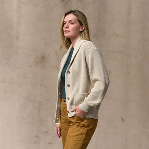 Women's cotton shawl neck cardigan by Filson | Natural (White)