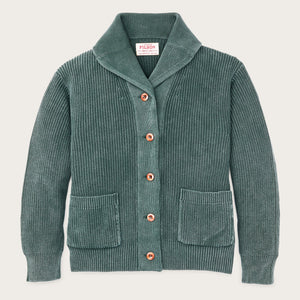 Women's cotton shawl neck cardigan von Filson | Juniper (Green)