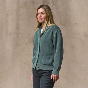 Women's cotton shawl neck cardigan von Filson | Juniper (Green)