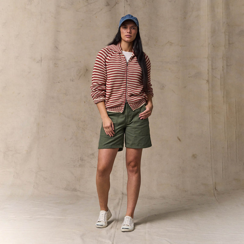 Women's cotton full-zip cardigan di Filson | Brick / sand stripe (Red)